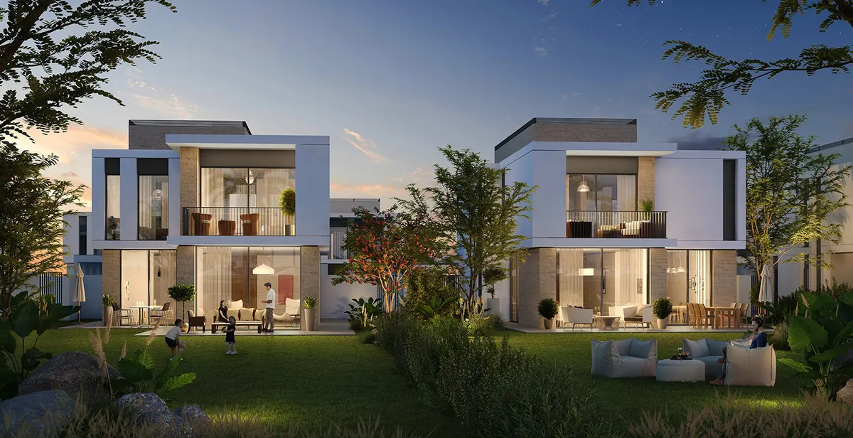 Contemporary Fairway Villas overlooking landscaped gardens in Emaar South